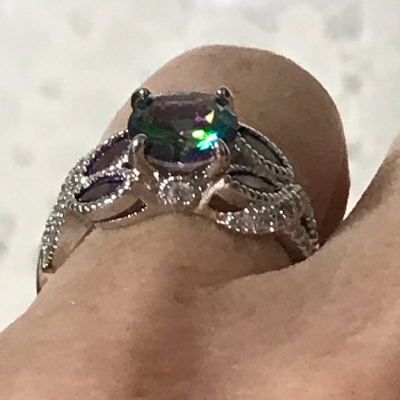 Mystic Topaz Set in White gold filled Ring - Picture 3 of 8